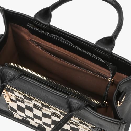 Image of Checkered Tote Bag for Women - Plaid Handbag Checkerboard Crossbody Shoulder Bag Trendy Checkered Tote Purse