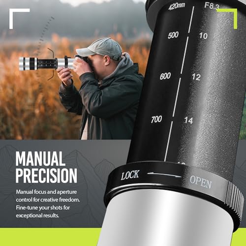 Image of High-Power 420-800mm f /8.3 HD Manual Telephoto Lens for Nikon D500, D600, D610, D700, D750, D800, D800e, D810, D810a D850 D3400 D5000 D5100 D5200 D5300 D5500 D5600 D7100 D7200 D7500 DSLR (White)