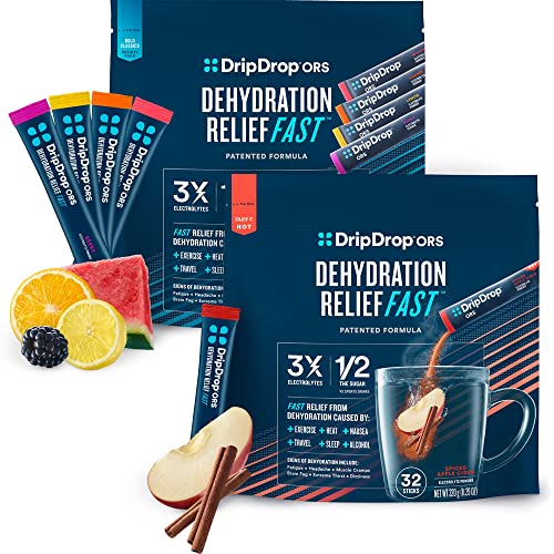 DripDrop ORS Hydration - Electrolyte Powder Packets - Watermelon, Berry, Orange, Lemon, Spiced Apple Cider - 64 Count
