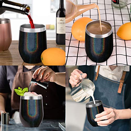 Image of SUNWILL Insulated Wine Tumbler with Lid Iridescent Charcoal, Double Wall Stainless Steel Stemless Insulated Wine Glass 12oz, Durable Insulated Coffee Mug, for Champaign, Cocktail, Beer, Office