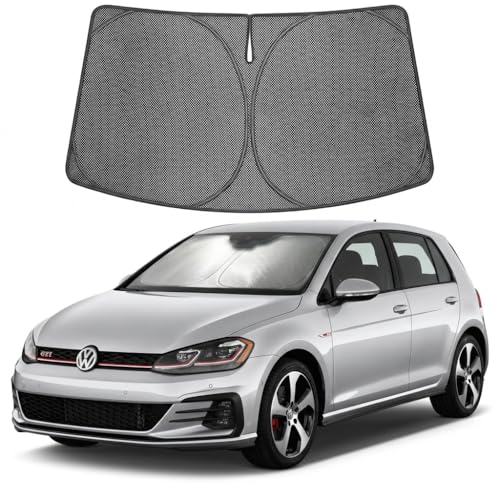 Image of Proadsy Windshield Sun Shade Custom Fit Volkswagen VW Golf GTI Golf R2022-2026 Ice Crystal Black Front Window Sunshade UV and Heat Blocker Keeps Car Cooler for Summer Parking and Daily Use