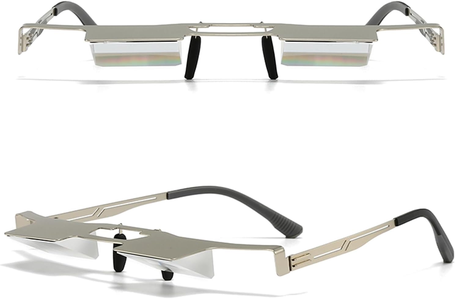 New Upgraded Lazy Glasses for Lying Down Bed Reading Watching TV on Sofa High Definition Prism Glasses Light Metal Frame Periscope Horizontal Eyeglasses 90° Angle Reading Glasses Silver