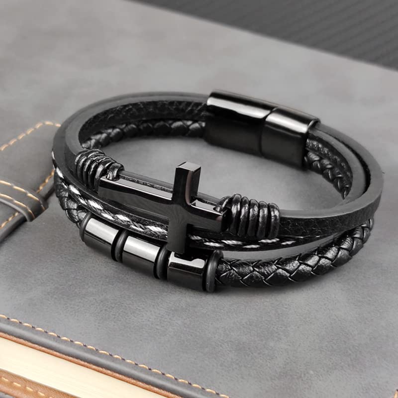 Pulsera cruz trenzada de cuero para hombre miniatura 2