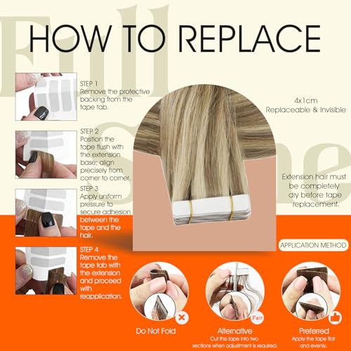 Image of Full Shine Tape in Hair Extensions 20 Inch Human Hair Tape in Extensions Remy Hair Color 16 /22 Golden Blonde Highlighted Light Blonde Hair Extensions Real Human Hair 50G 20Pcs Seamless Skin Weft Hair