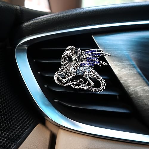 Image of ORIESSE Bling Dragon Car Decor,2pcs Silver Blue Vintage Dragon Car Air Freshener Vent Clips,Refillable Diffuser