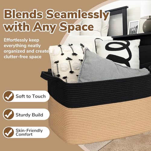 Image of Goodpick 105L Extra Large Woven Blanket Basket Cotton Rope Storage Baskets for Organizing, Kids Toy Storage Organizer for Living Room Nursery, 25 inchx16 inchx16 inch, Black & Jute