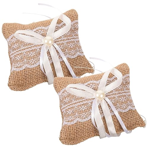 TOPPERFUN 2Pcs Linen Ring Pillow Creative Lace Wedding Ring Box for Safe Storage Soft Touching Feel for Ceremony Engagement Compact Design for Easy Carrying