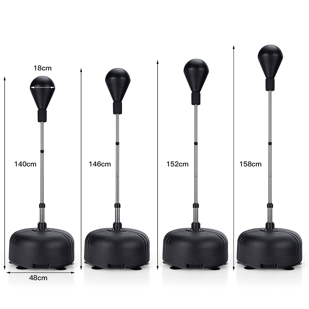GYMAX Sacco da Boxe da Terra Regolabile in Altezza a 4 Livelli, Punching Ball Boxe con Base Riempibile con Sabbia o Acqua, 6 Dischetti a Ventosa e Guanti Imbottiti in Cotone, Nero