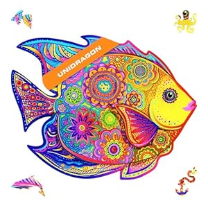 UNIDRAGON Original Wooden Jigsaw Puzzles – Shining Fish, 196 Pieces, Medium Size 12.6″ x 9.6″, Beautiful Gift Package, Unique Shape Best Gift for Adults and Kids