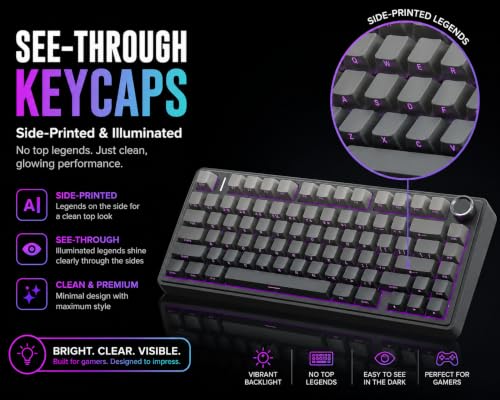 Image of AULA F75 75% Side-Engraved Keycaps Wireless Hot Swappable | Pre-lubed Linear Switches | RGB Backlit | 2.4GHz /Type-C /Bluetooth Mechanical Gaming Keyboard (Side-Engraved + Gradient-Gray Reaper Switch)
