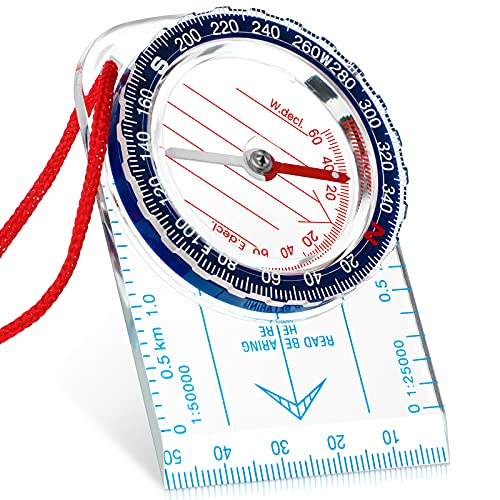 Skylety Boussole de Navigation Boussole d'Orientation Boussole Scout Boussole de Randonnée avec Déclinaison Réglable pour Lecture de Carte Expédition, Navigation, Course Orientation et Survie, Bleu