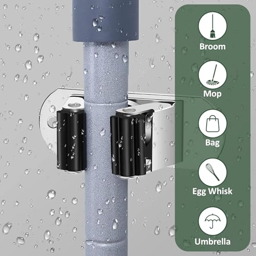 Image of JD FRESH 2 Pcs Stainless Steel Mop and Broom Holder Wall Mount, 1 Slot Anti Slip Heavy Duty Waterproof Broom Hanger Stand Organizer Tool Storage for Kitchen Home Garden Bathroom Garage (Silver)