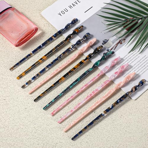 10 PCS Vintage Leopard Print Hairs Stick, Acetate Hair Sticks for Women Retro Chinese Hair Chopsticks, Tortoise Shell Hairpin Vintage Hairs Pin for Buns Women Girls HairAccessories - Thumbnail 2