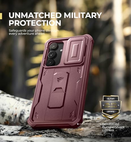 Image of Dexnor for Samsung Galaxy S25 Plus Case with Built-in Slide Camera Cover & Screen Protector & Kickstand,Heavy-Duty Shockproof Rugged Case Full-Body Bumper Cover for Galaxy S25 Plus(2025),Maroon Red