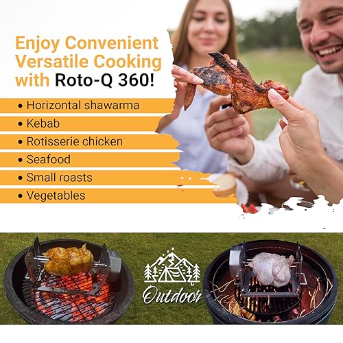 Cordless Universal Rotisserie Kit for Grills Ovens and Smokers - Non-Electric Wind-up Spit Roaster, Gas or Charcoal BBQ - Indoor/Outdoor (Stainless Steel)