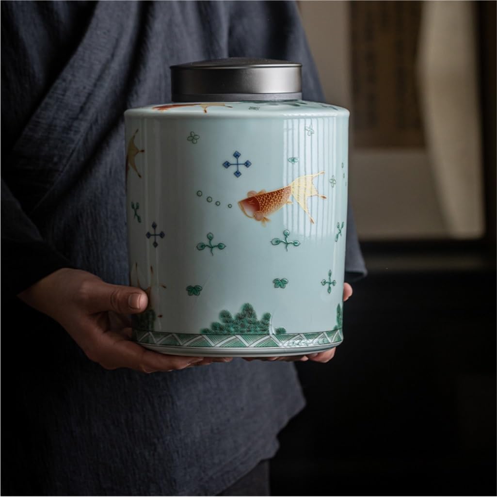 LYGSWDB Słoik na cukier Chiński retro Pojemnik do przechowywania herbaty Słoik Ceramiczny pojemnik do przechowywania Zamknię słoik Podwójna pokrywka Pusty słoik Słoik do przechowywania żywności w