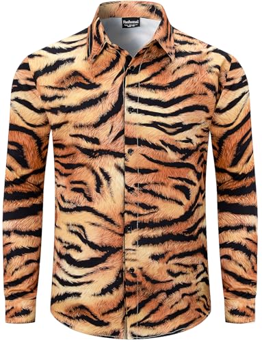 Men's Animal Print Novelty Button Down Long Sleeve Shirt, S-4XL