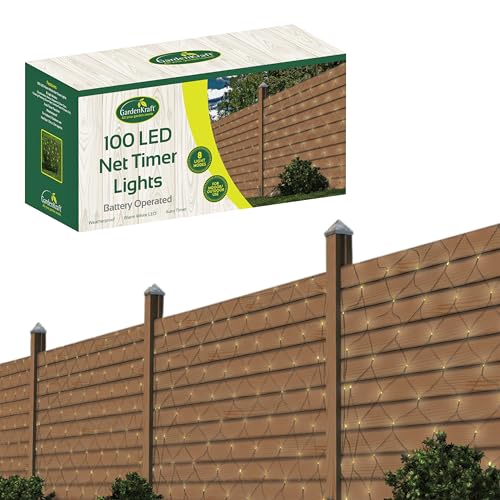 GardenKraft 15650 Net Style Garden Lights / 100 Warm White LED’s / 8 Light Modes & Timer Functionality/Indoor Or Outdoor Fairy Lights/Battery Operated