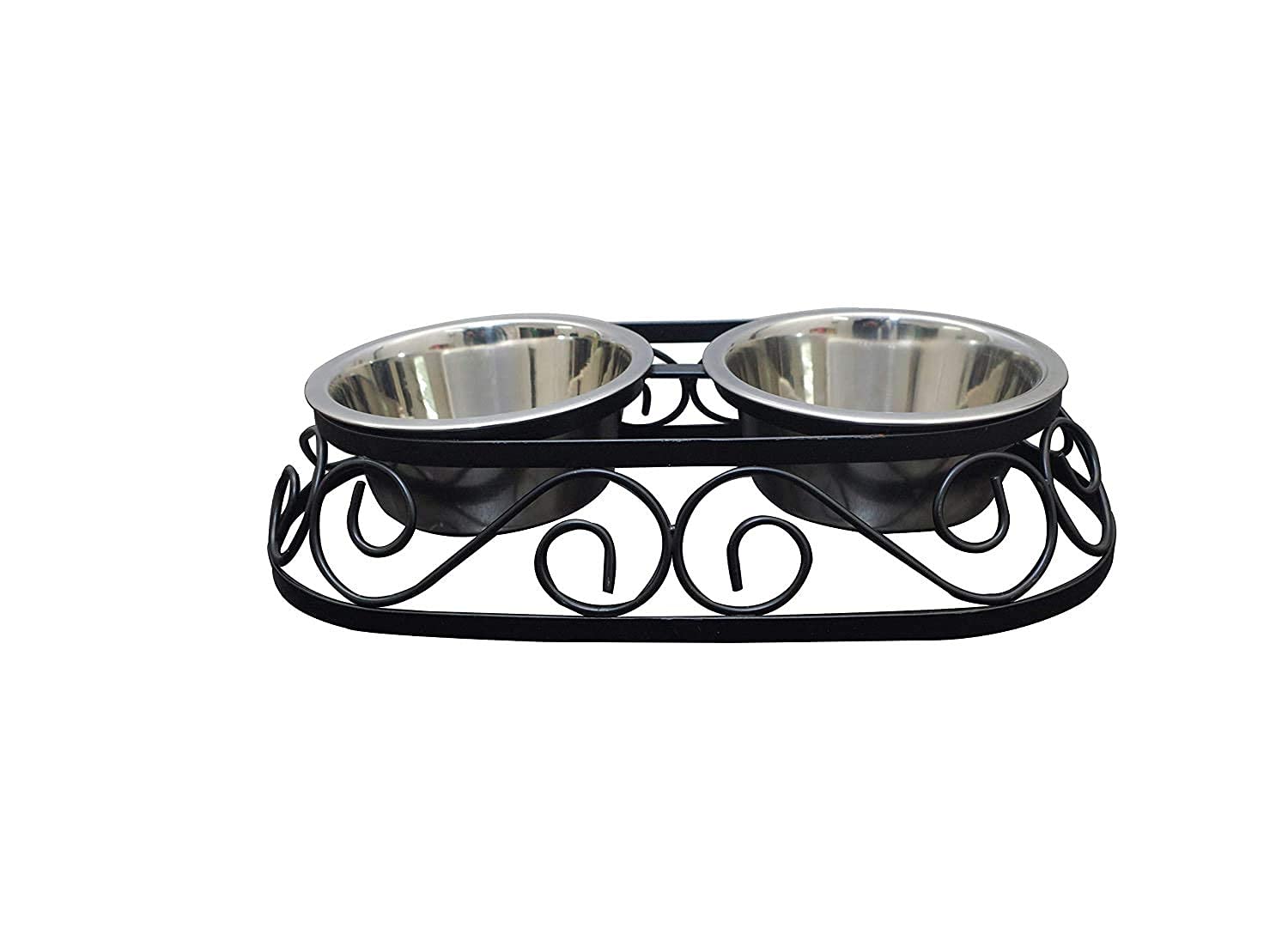 DCZ® Wrought Iron Dog Bowl Stand Designer Collection Rustic Oval Shape Stainless Steel Pet Feeder Diner for Dogs & Cats Medium Size(1600 ML X 2 Bowl) (Oval Large, Black) (B0BT9VK3HK) Amazon Price History, Amazon Price Tracker