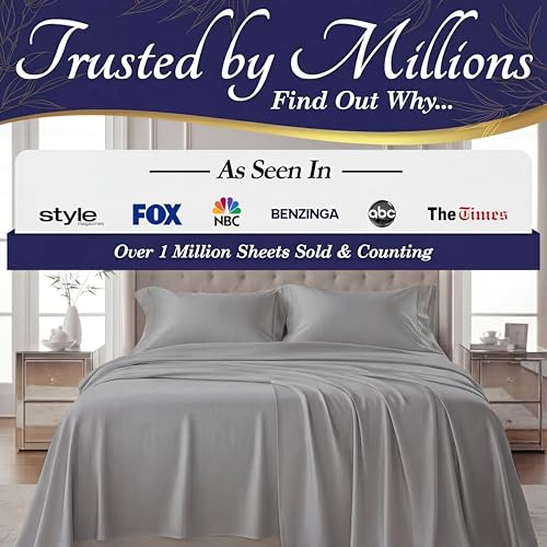 Image of DECOLURE 100% Viscose Derived from Bamboo Sheets Queen Size - Luxury 4 Pc Naturally Cooling Sheets, Ultra Soft Bed Set - Deep 17 inch Pockets, Durable Double Stitching, Oeko Tex Standard (Midgrey)