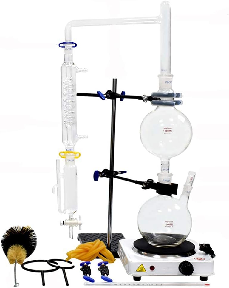 Luoxun-LX Laboratory Essential Oil Steam Distillation Equipment Kit Glassware Water Distillation Apparatus with Heating Plate 1000ml