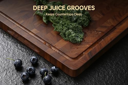 Image of Walnut Cutting Boards for Kitchen, End Grain Wood Cutting Board | 17 inchx13 inchx1 inch, Premium Walnut Wood, FSC Certified, Deep Juice Groove, Built-In Handles, Non-Slip Feet, Chopping Board, Gift Box