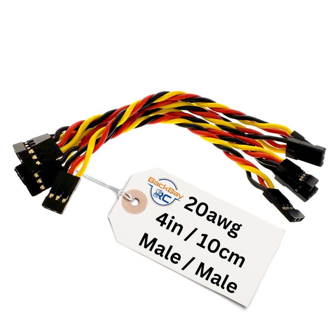 BackBayRC - Extensión servo universal macho/macho de 4 pulgadas, 20 AWG - Paquete de 5