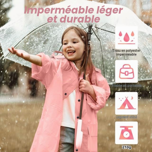 LAMA Manteau de pluie pour enfant - Poncho de pluie léger pour fille - Veste de pluie réutilisable - Cape de pluie avec capuche et housse de sac à dos - Pour vélo, randonnée, camping, voyage