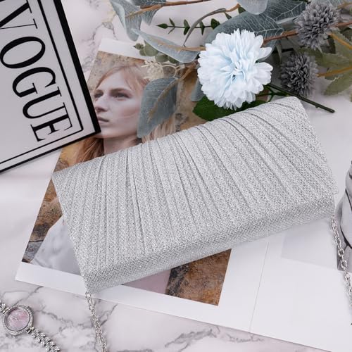 Image of Larcenciel Clutch Purses for Women, Shiny Pleated Evening Bag w /Removable Chain for Formal Events Cocktail Wedding Prom
