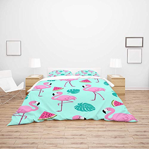 Parure de lit d'été flamant rose polyester drap housse taie simple