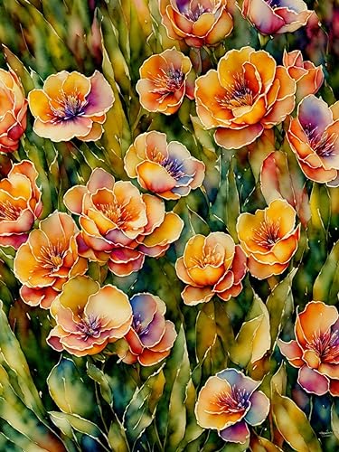Peinture sur toile motif floral de 58 x 90 cm à la finition artistique