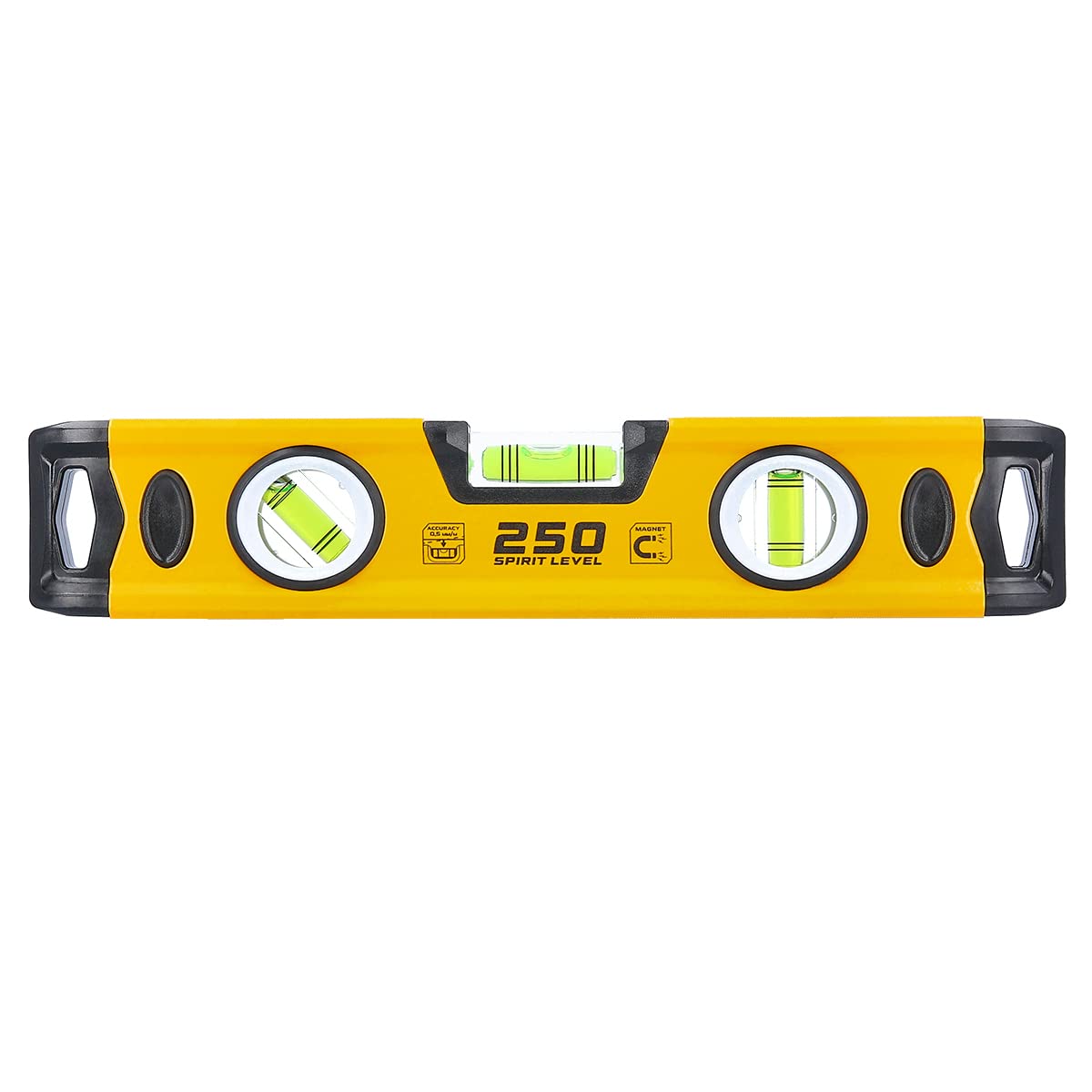 Tough Master Heavy Duty Magnetic Scaffold Spirit Level Builders Level with Horizontal Vertical Bubble Vials for Scaffolding Construction Metal Framework (Spirit Level 250mm Long)