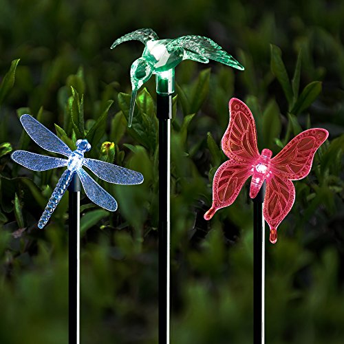 voona Solar Stake Lights Outdoor Garden 3-Pack Color Chaning LED Lights with Clear Butterfly...
