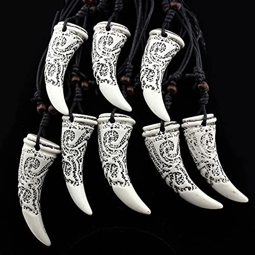 Wolf Tooth Pendant Necklace for Men Women with Handmade Wood Adjustable Black Cord - Image 6