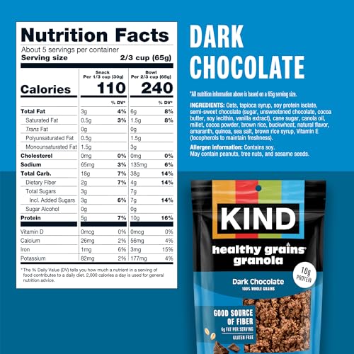 Kind Healthy Grains Granola Variety Pack, Gluten Free, Healthy Snack Mix, Dark Chocolate, Almond Butter, Peanut Butter, 10g Protein, 11oz, 3 Count - image 2