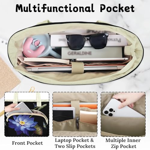 Sac grand format matelassé femme pour sport travail et voyage motif lotus - 7