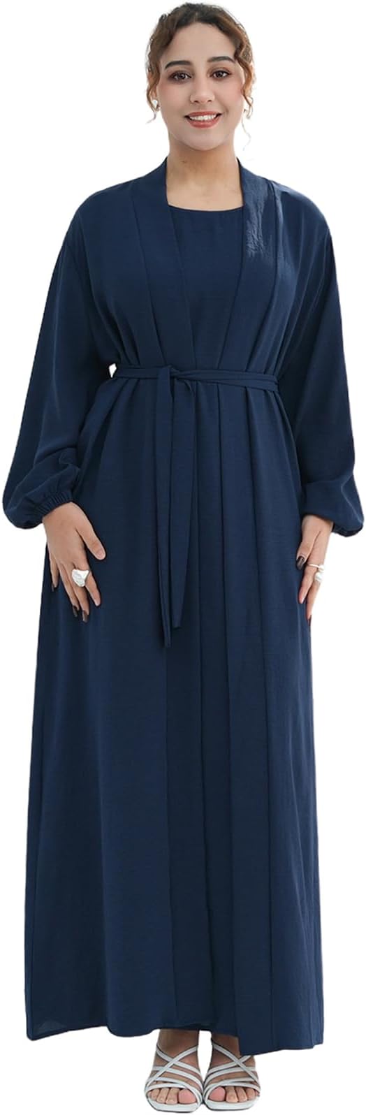 Women's Muslim Dress Two Pieces Set Islamic Prayer Abaya Modest Solid Color Muslim Outfits