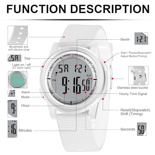Image of HANPOSH Mens Digital Watch Ultra Thin Minimalist Sports Waterproof Outdoor LED Screen Large Face Wrist Watches for Men with Back Light Alarm Date Stopwatch
