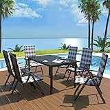 【Dimensiones】Dimensiones de la mesa: 150 x 90 x 74 cm (longitud x anchura x altura); Dimensiones de las sillas: 55 x 64 x 105 cm (anchura x profundidad x altura)
