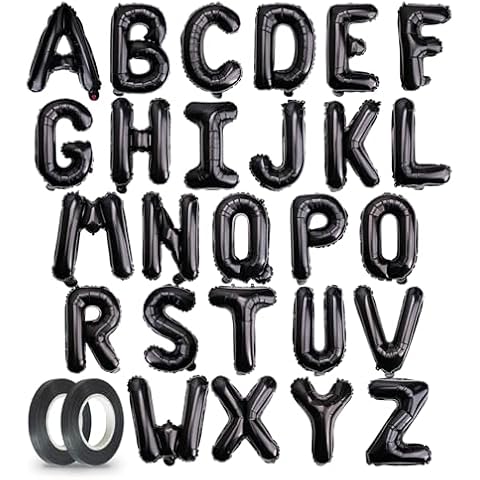[26 Pcs] 16" Letter Black Foil Balloons A-Z set, Mylar Aluminum Hanging Alphabet for Graduation Birthday Party Decorations New Year eve Cover