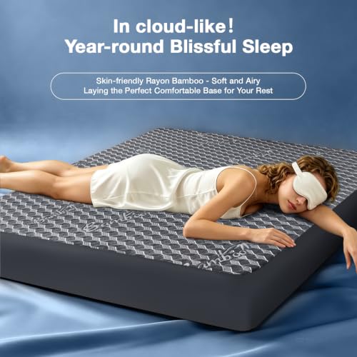 Image of Full Waterproof Mattress Protector Washable Mattress Padded Cover Rayon Bamboo Fitted Full Size Bed Protection Noiseless Plastic Bed Pad Deep Pocket Up 18 inch Soft&Breathable