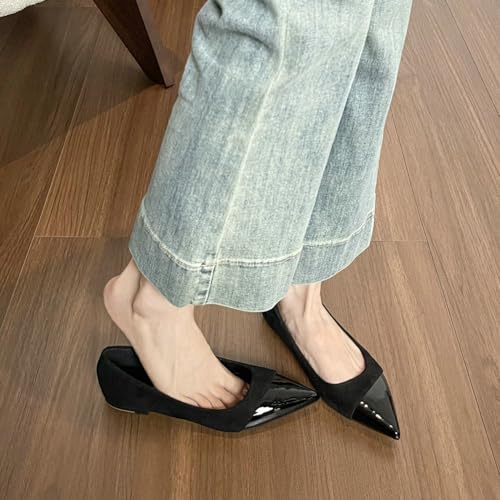 Suede Patent Leather Flats for Women Dressy Comfortable Ballet Flats Shoes Pointed Toe Low Heel Work Flats Office Casual Slip on Dress Shoes3