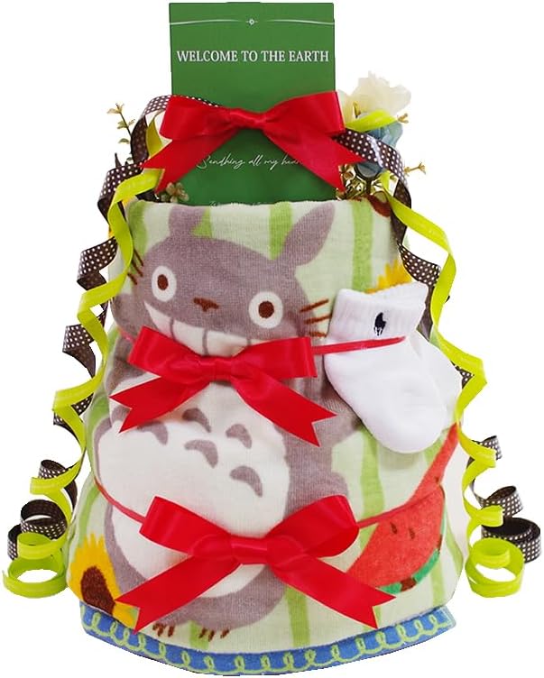 トトロ ジブリ おむつケーキ 3段 出産祝い ギフトセット 男の子 女の子 靴下 ソックス タオル 人気 amazon 2段 (パン