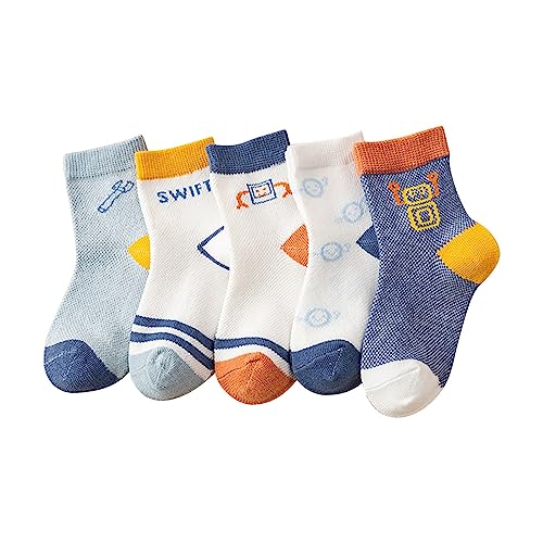RNTOP 5 Pairs Baby Toddler Kids Crew Socks Girl Boy Cartoon Socks Infant Breathable Floor Socks Seamless (B, 1-3 Years)