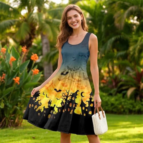 Image of TOADDITDO Women's Sleeveless O Neck Beach A-Line Party Coctail Tank Dresses Flared Sundress