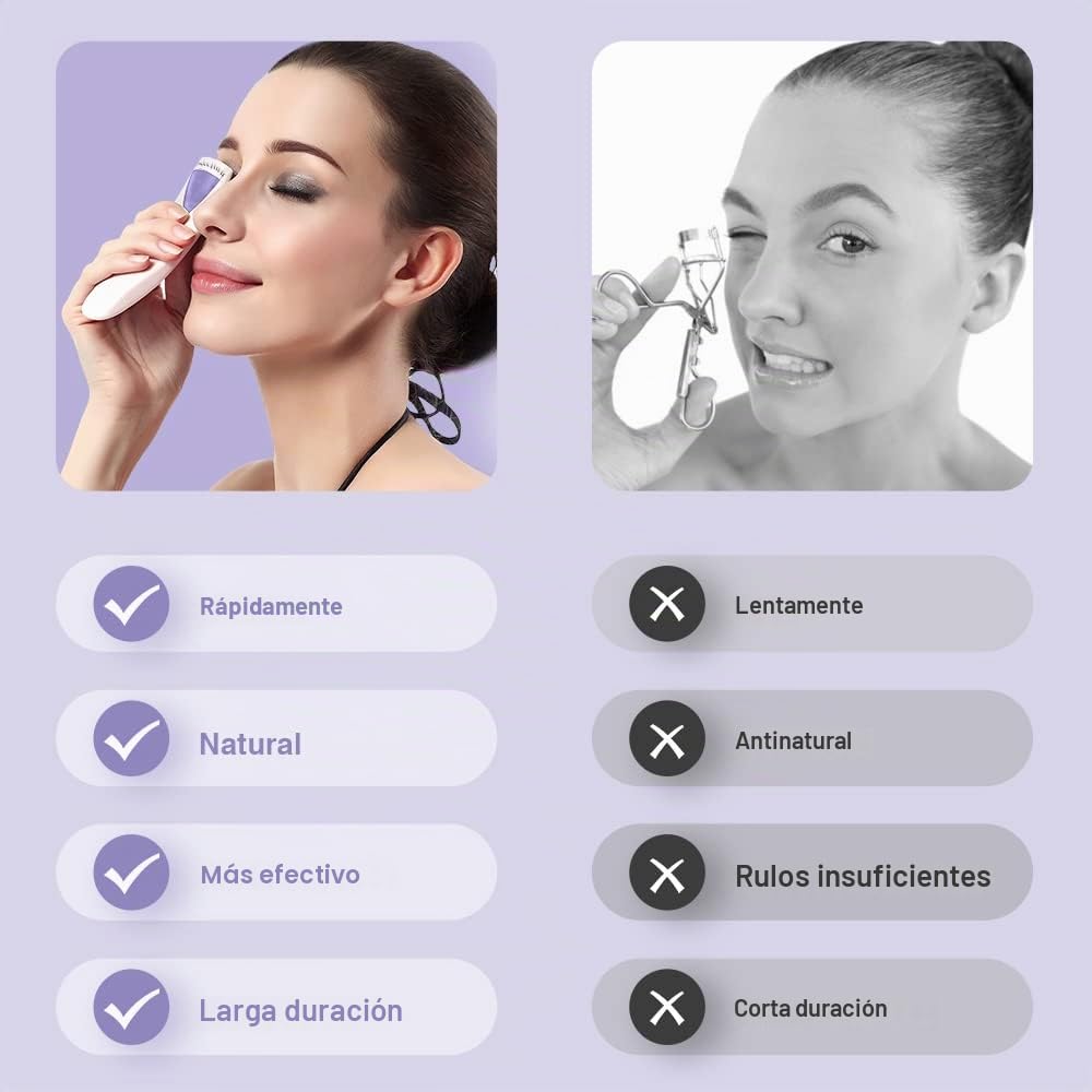 Rizador de Pestañas Electrico, TOUCHBeauty Rizador de Pestañas Termico, Rizador de Pestañas con Calefacción, Calentamiento rápido – Rizador de ojos maquillaje AG-2003B(Morado)