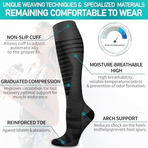 Image of COOLOVER Copper Compression Socks for Women and Men(6 Pairs)-Best Support for Running, Athletic, Travel