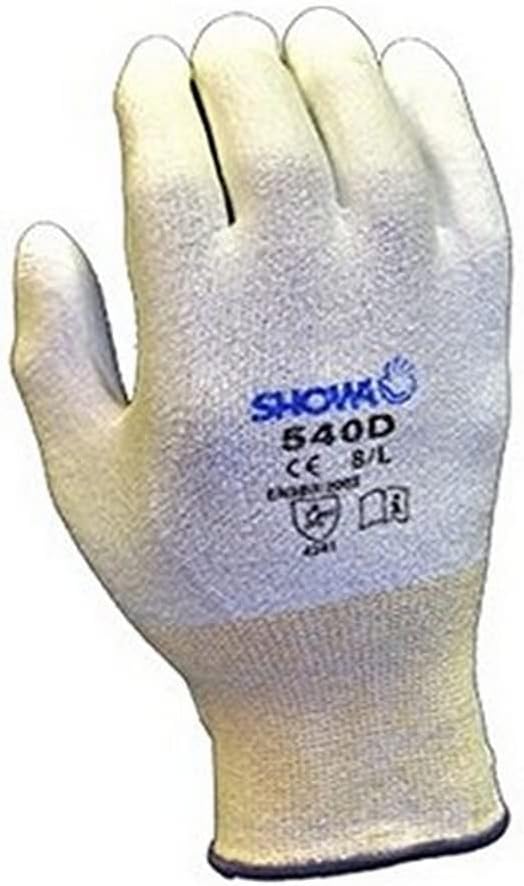SHOWA 540 Palm Fit Cut Resistant 540 White HPPE Polyurethane Palm Coated Gloves, Medium