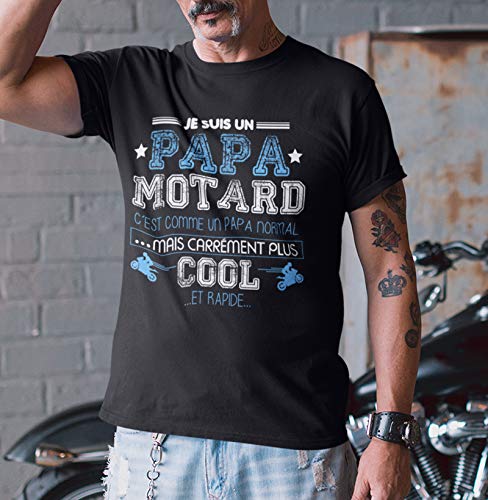 T-Shirt Homme Noir Papa Motard Idee Cadeau Moto