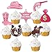 24Pcs Cowgirl Party Cake Cupcake Topper Pink Cowgirl Western Cupcake Toppers for Western Cowgirl Party Kids Birthday Party Baby Shower Favor Supplies
